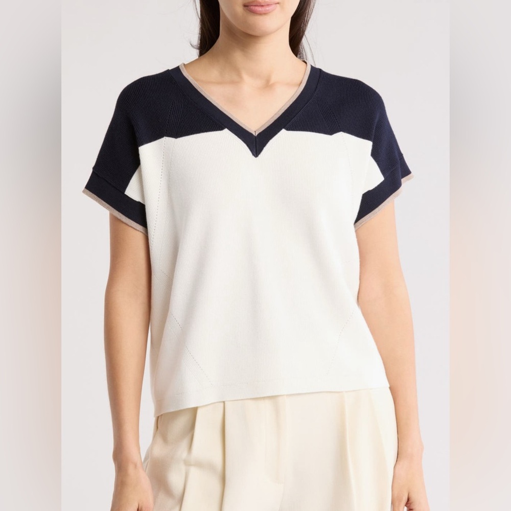 Adrianna Papell Colorblock Short Sleeve Sweater. Ladies Large.
